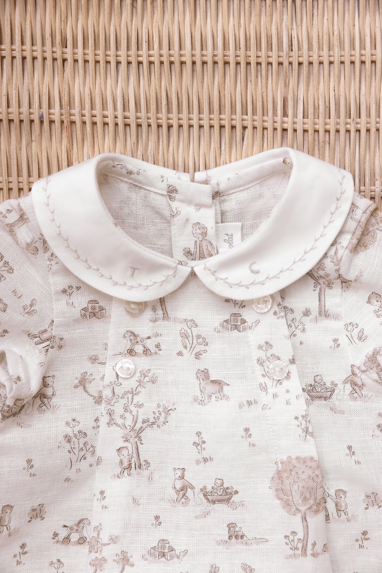 Combinaison courte - Ecru lin imprimé jardin fantastique