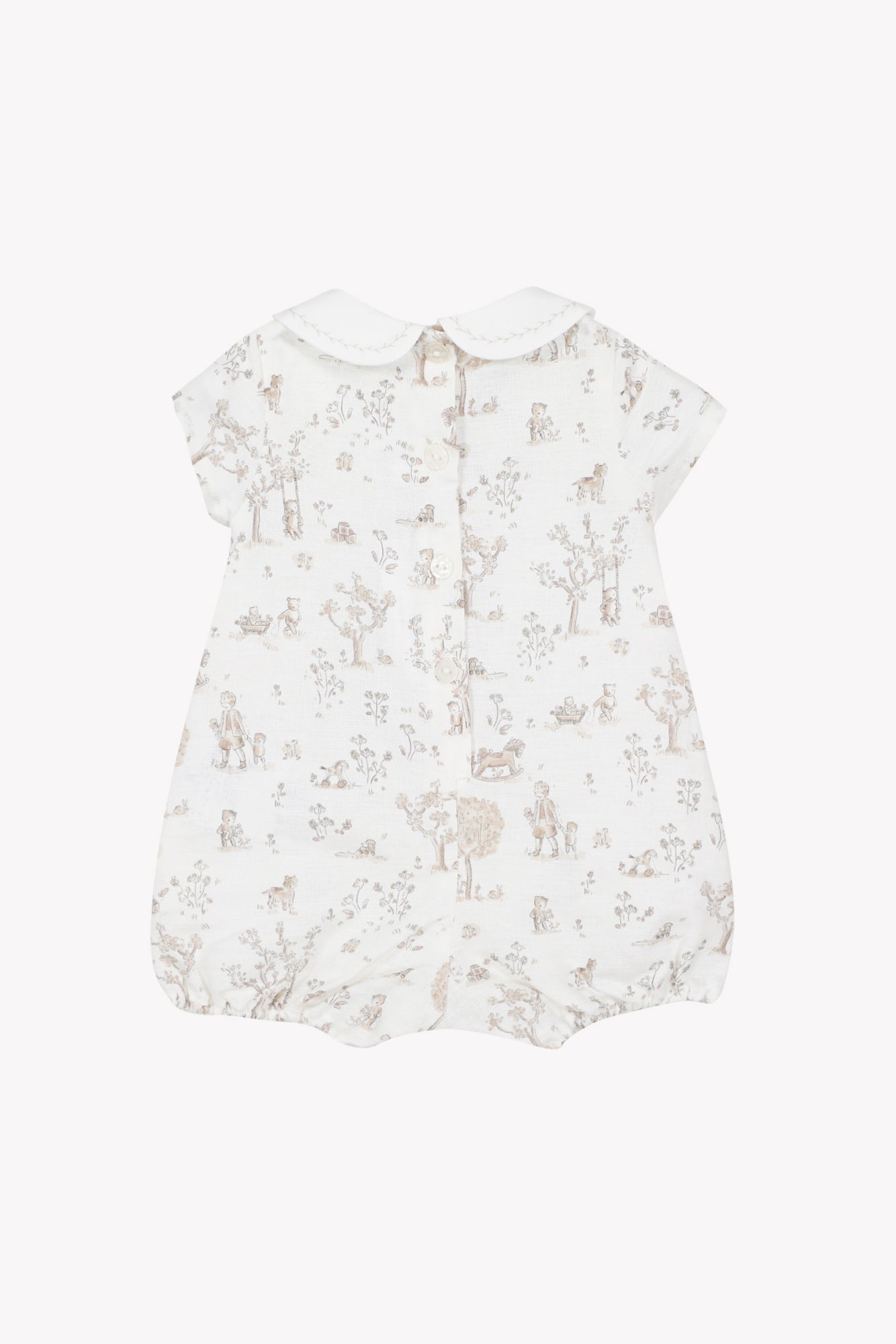 Kurzer Overall - Ecru Leinen DruckFantasiegarten