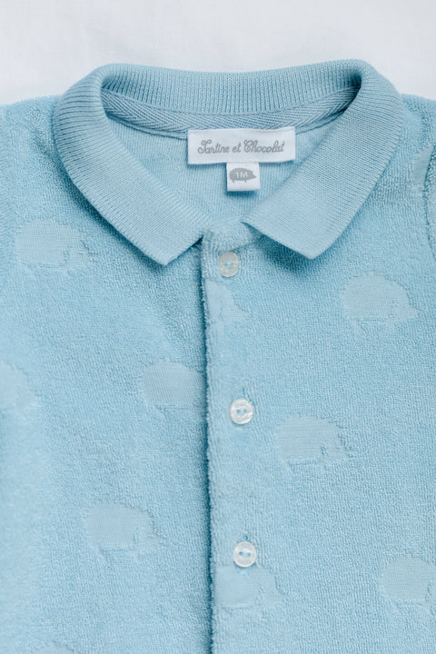 Combinaison courte - Bleu horizon  coton motif hérisson - Image principale