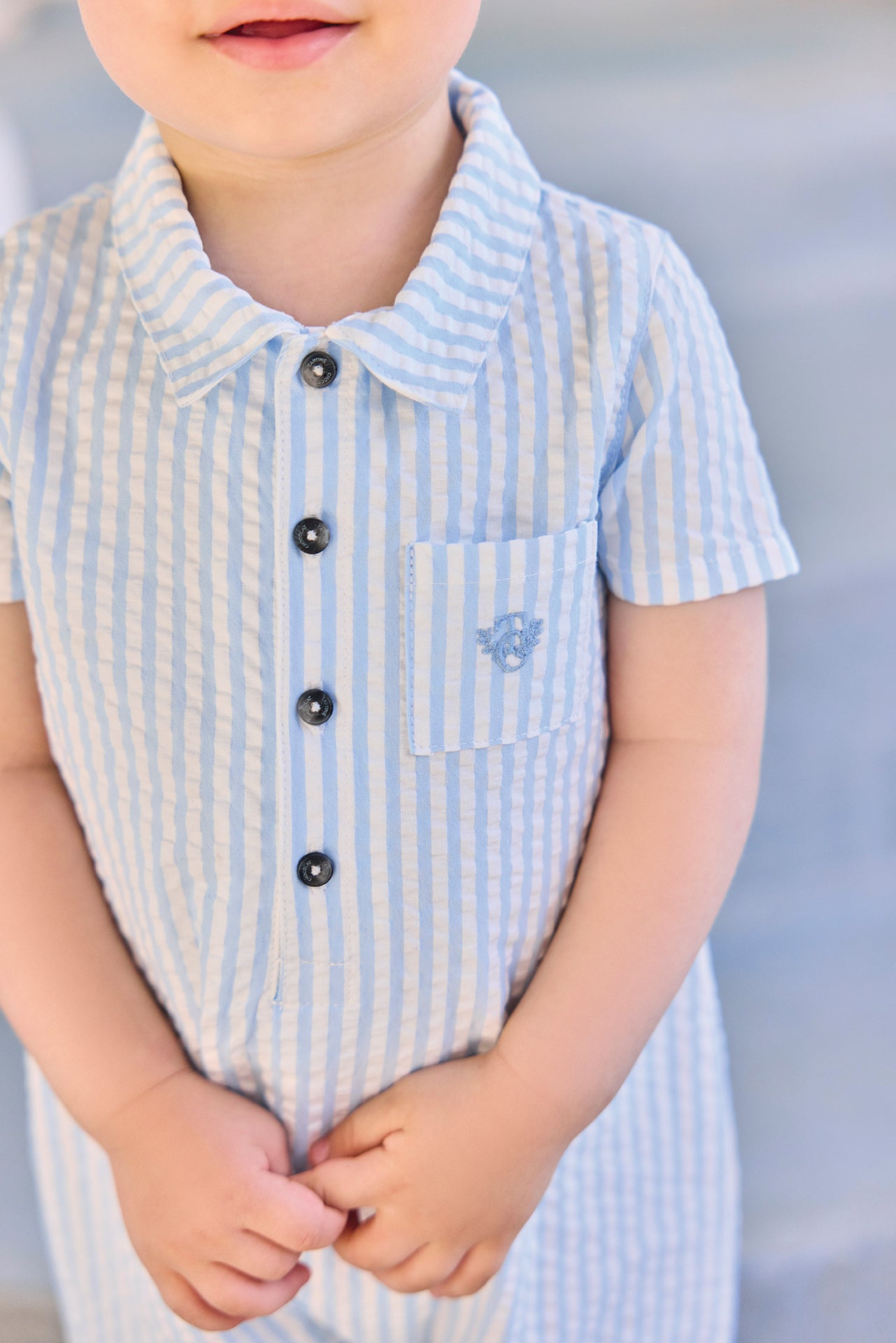 Kurzer Overall - Blau Wolkenbaumwolle Streifens