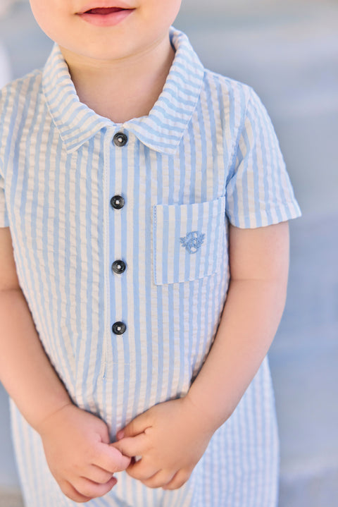 Kurzer Overall - Blau Wolkenbaumwolle Streifens - Image principale