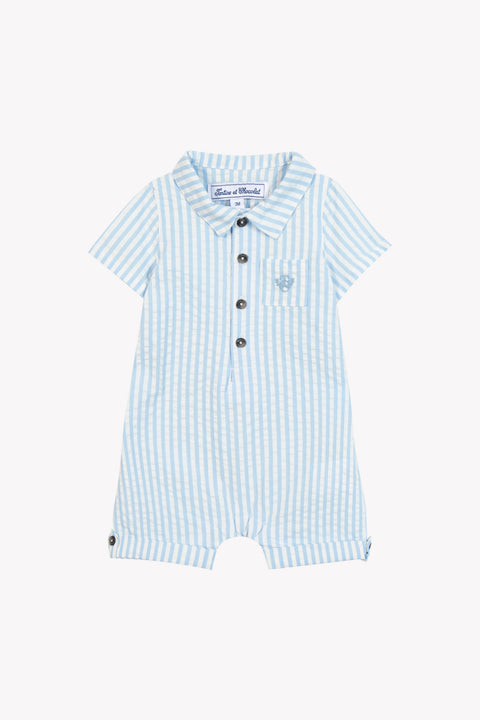 Combinaison courte - Bleu nuage coton rayures - Image principale