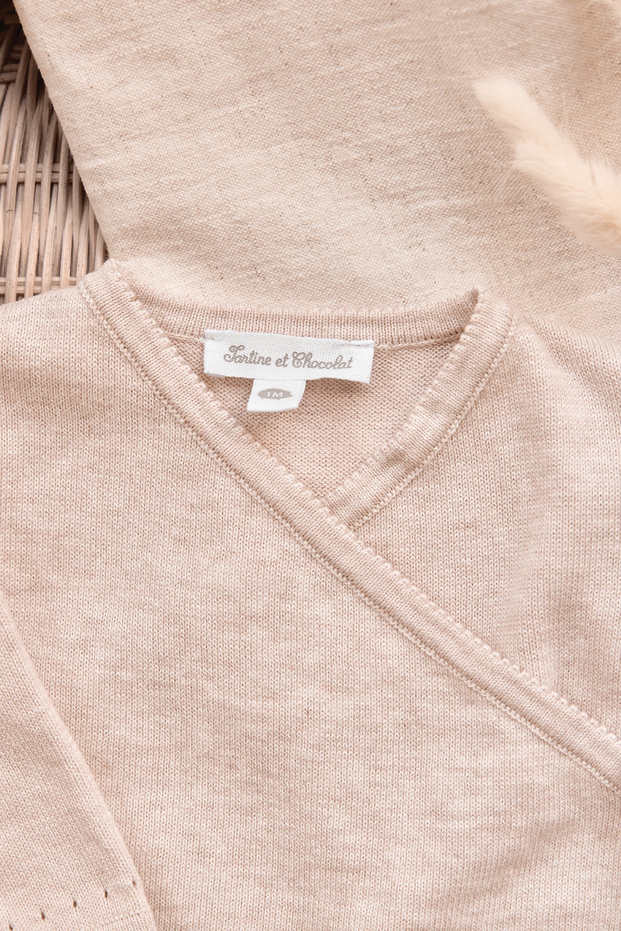 Ensemble long - Beige chiné coton cache-cœur