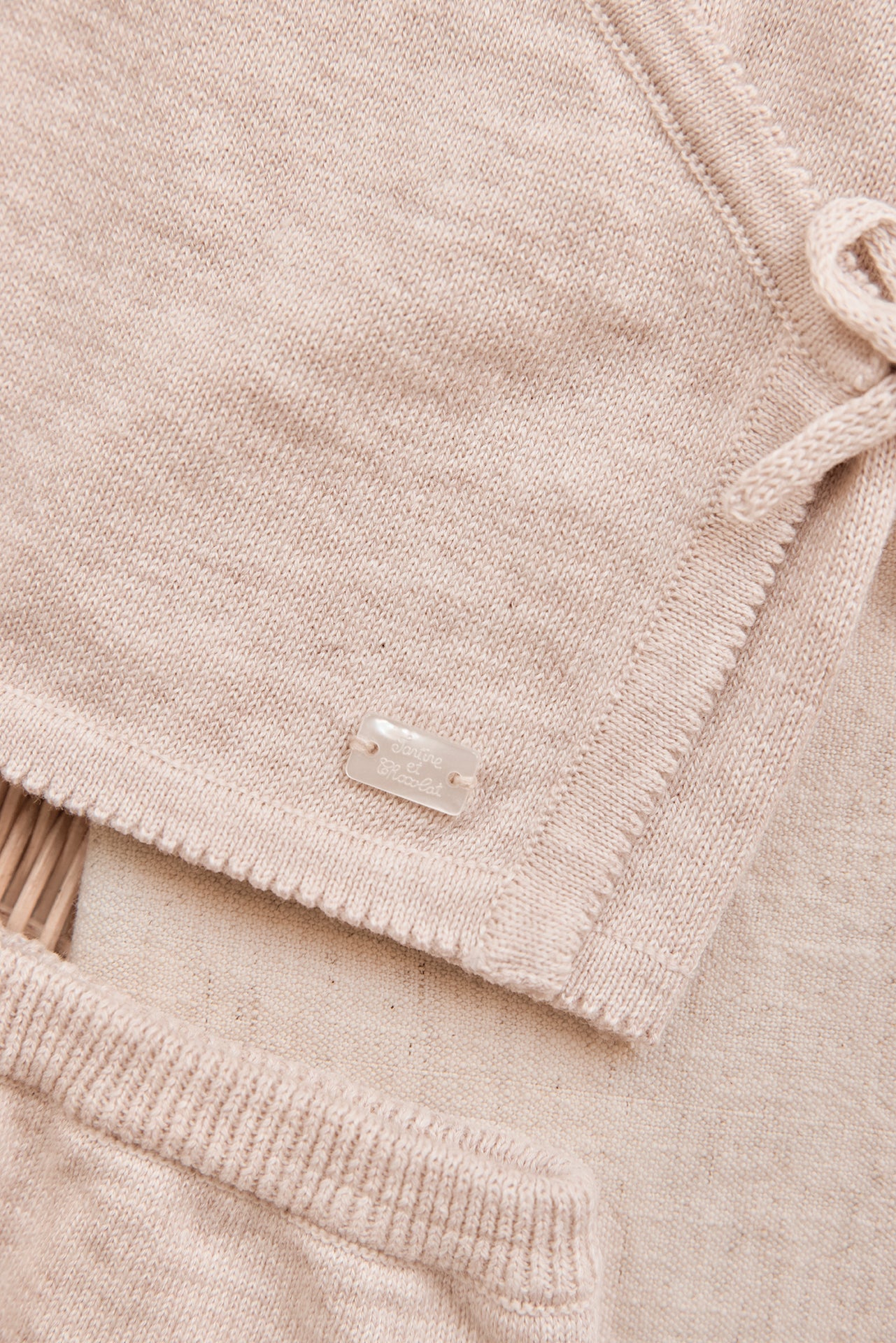 Ensemble long - Beige chiné coton cache-cœur