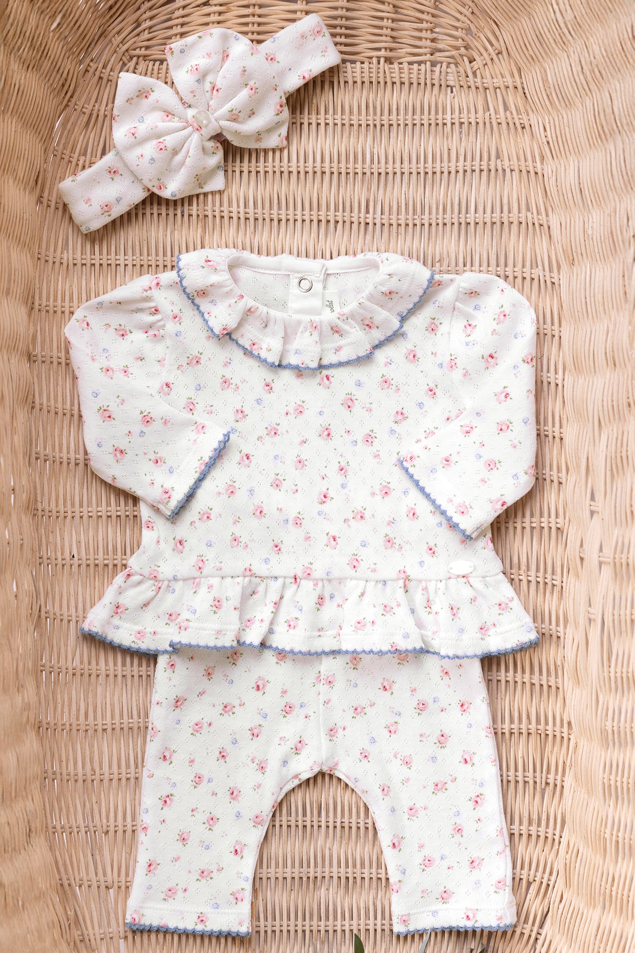 Ensemble long - Ecru coton fleuris