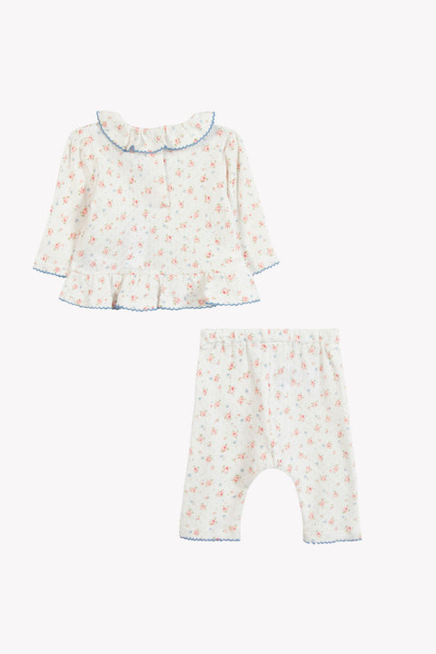 Outfit Lang - Ecru florale Baumwolle - Image principale