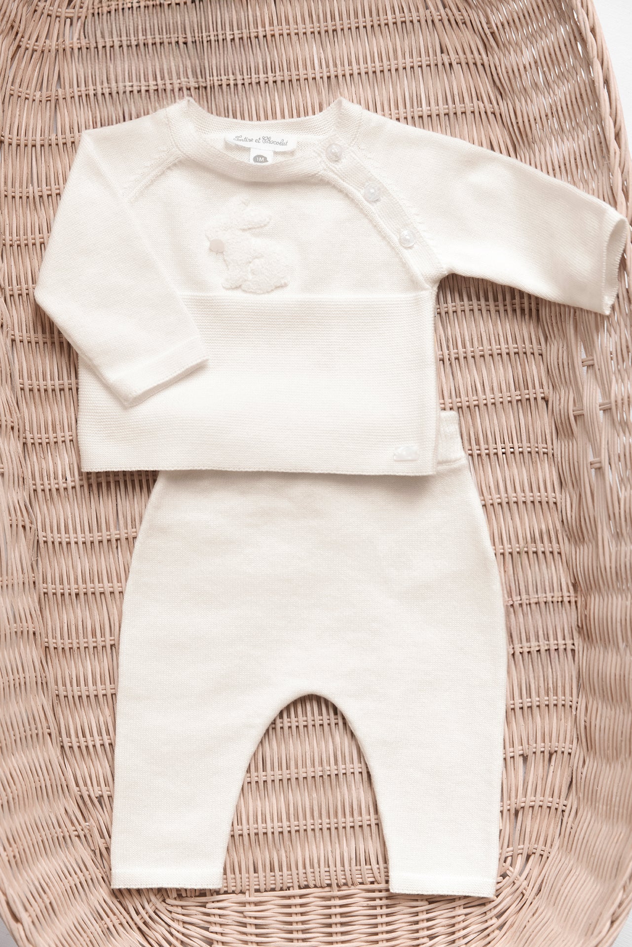 Ensemble long - Ecru broderie lapin