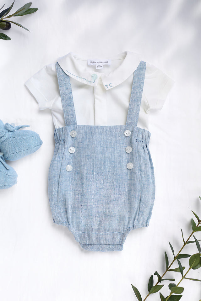 Ensemble court - Bleu coton col pointu - Image principale