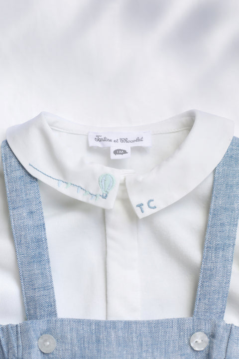 Ensemble court - Bleu coton col pointu - Image principale