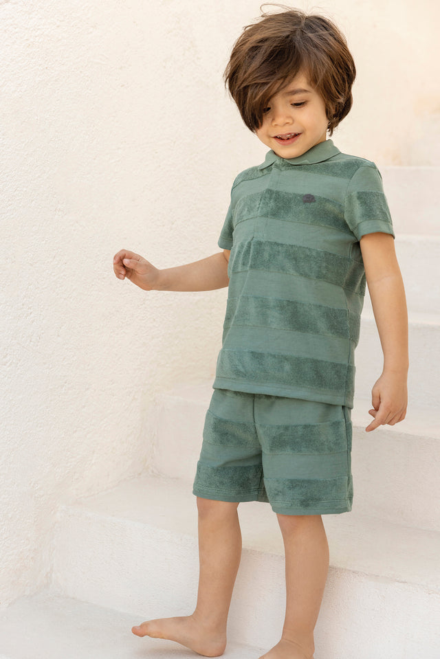 Ensemble court - Kaki coton rayures - Image principale