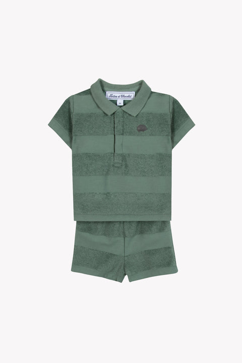 Ensemble court - Kaki coton rayures - Image principale