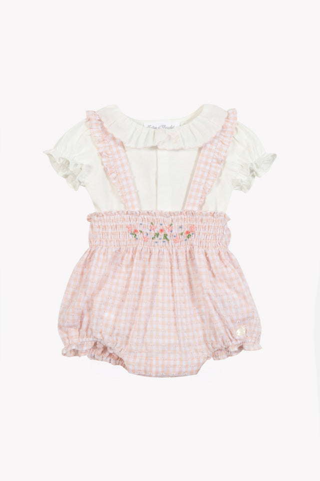 Outfit kurz - Rosa Baumwollmuster Zweifarbiges Gingham - Image principale