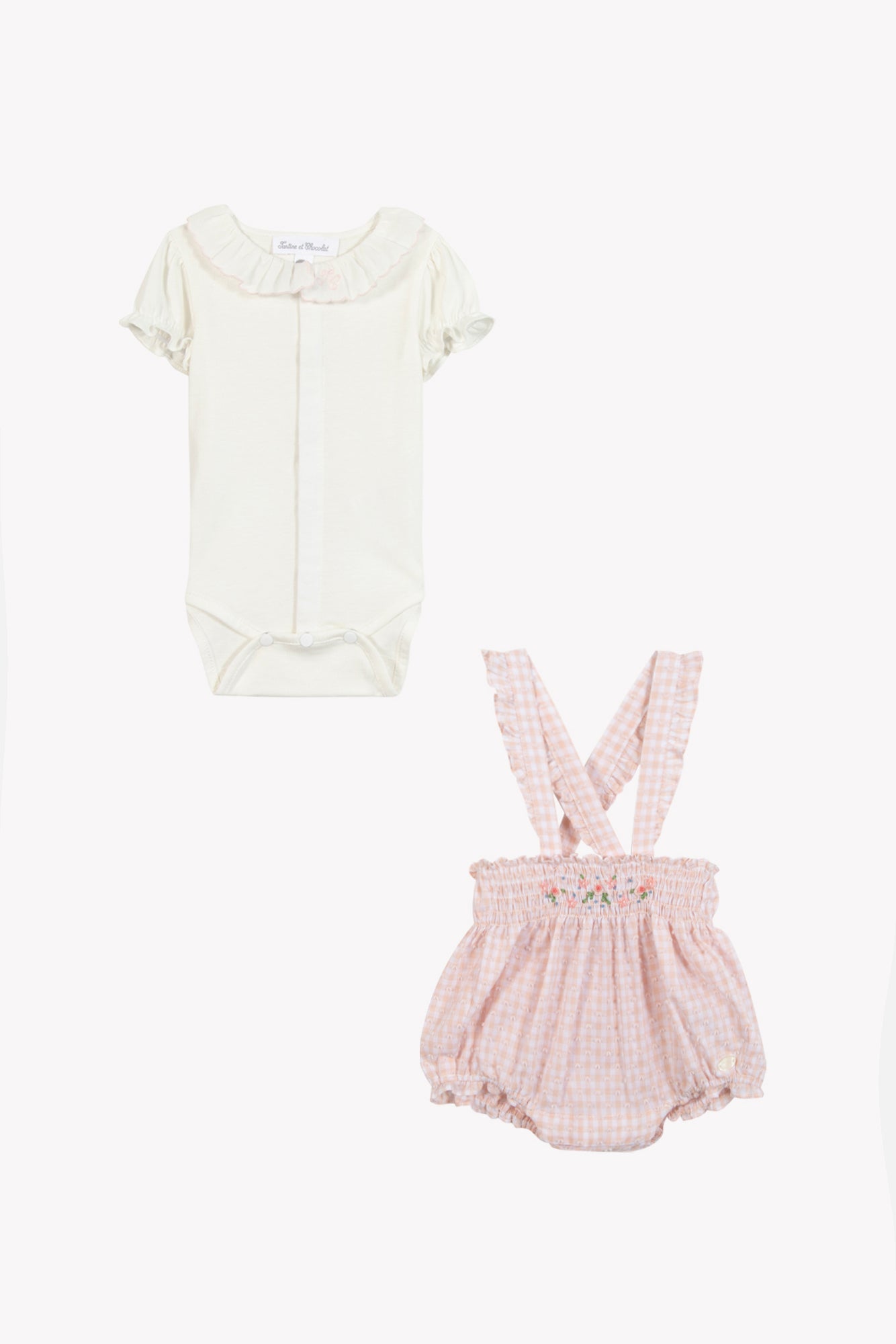 Outfit kurz - Rosa Baumwollmuster Zweifarbiges Gingham