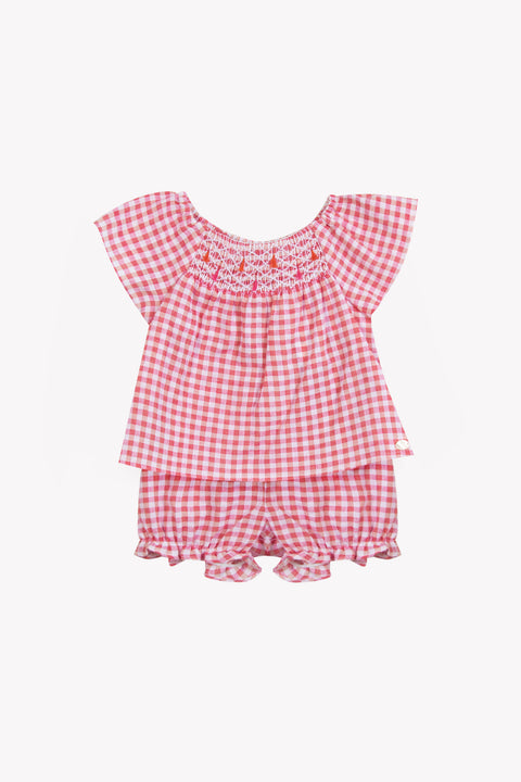 Ensemble court - Rose coton motif vichy - Image principale