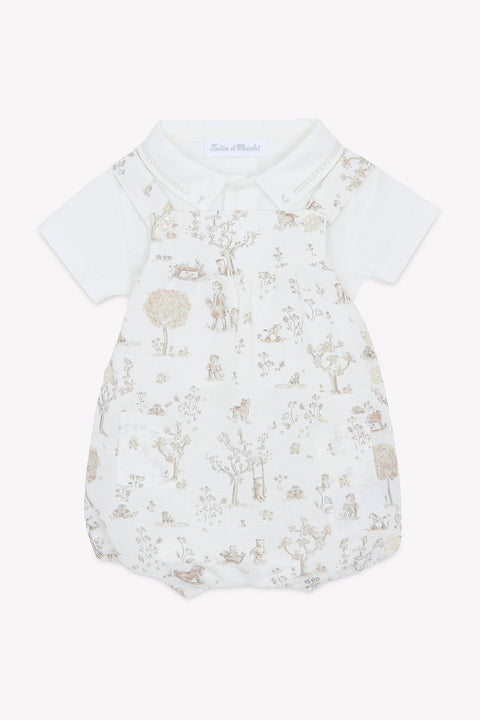Outfit kurz - Ecru fantastische Baumwolle mit Gartendruck - Image principale
