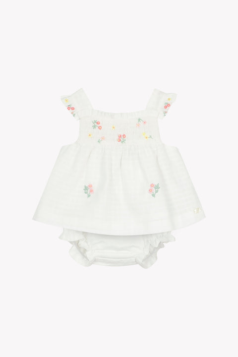 Ensemble court - Blanc coton smocké - Image principale