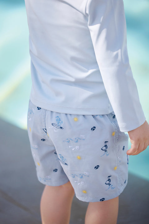 Short de bain - Bleu nuage imprimé bord de mer - Image principale