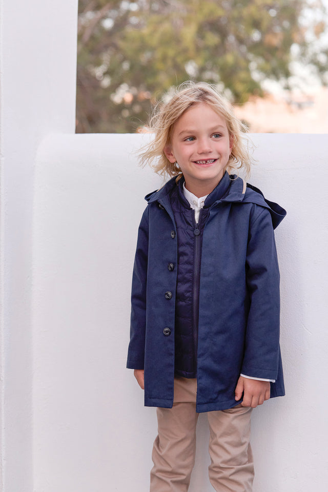 2-in-1-Trenchcoat - Marineblau Kaputze - Image principale