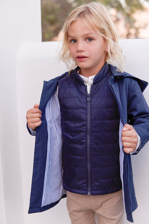 2-in-1-Trenchcoat - Marineblau Kaputze - Image principale