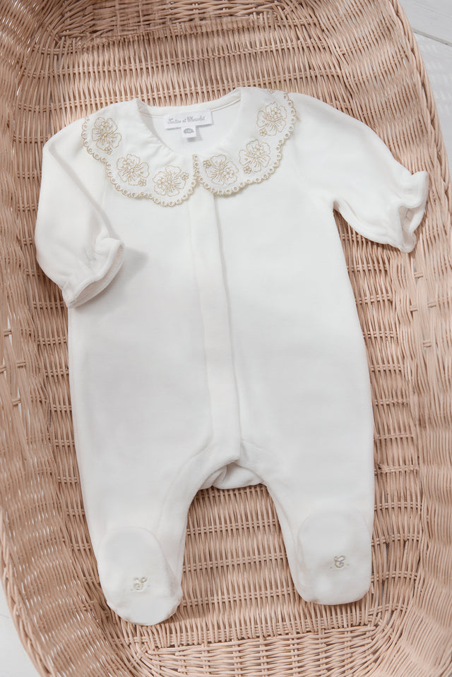 Pyjama - Ecru velours col claudine - Image principale