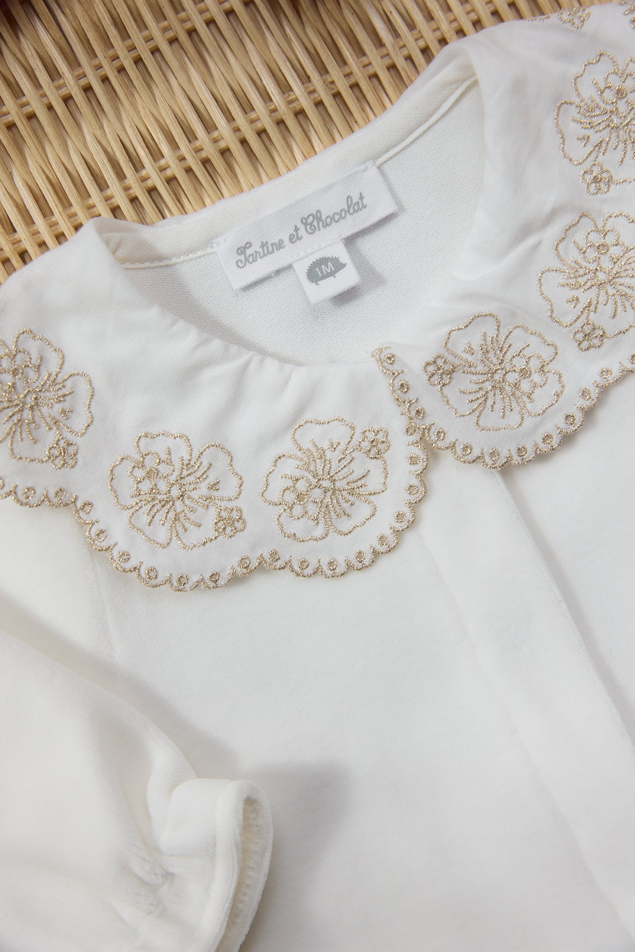 Pyjamas - Ecru Samt Peter-Pan-Kragen