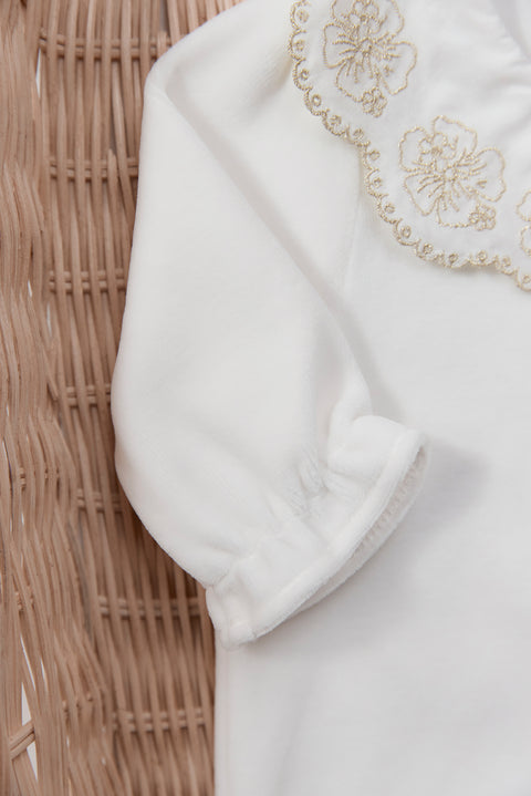 Pyjama - Ecru velours col claudine - Image principale