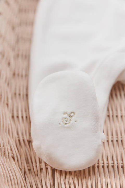 Pyjama - Ecru velours col claudine - Image principale