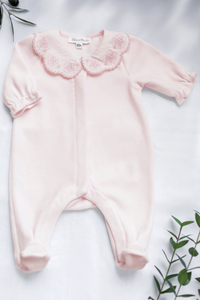 Pyjama - Rose pâle velours col claudine - Image principale