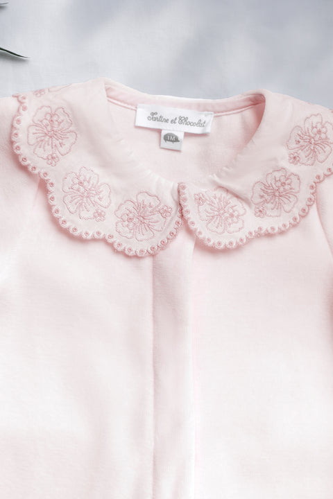 Pyjama - Rose pâle velours col claudine - Image principale