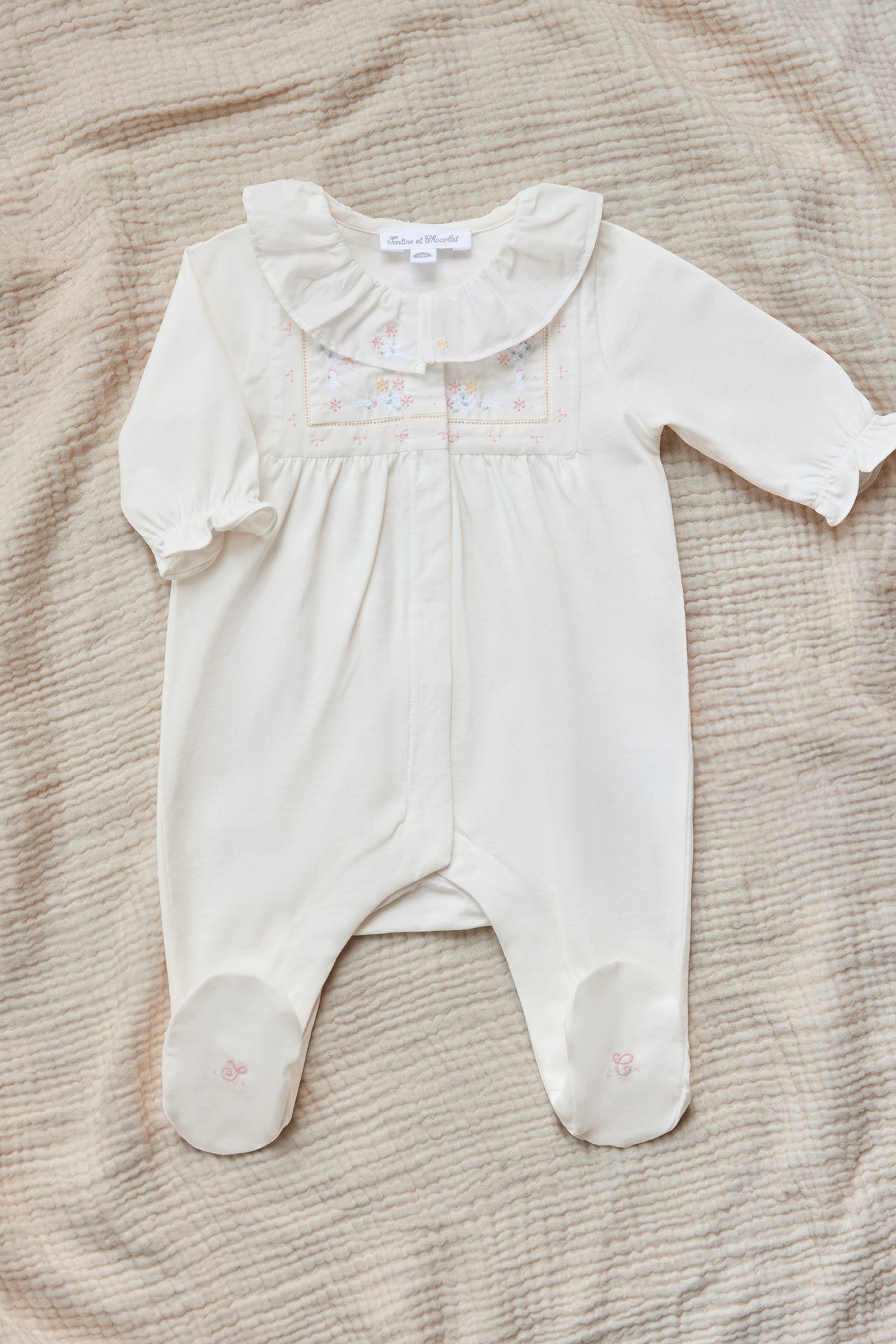Pajamas - Ecru Collar ruffled cotton