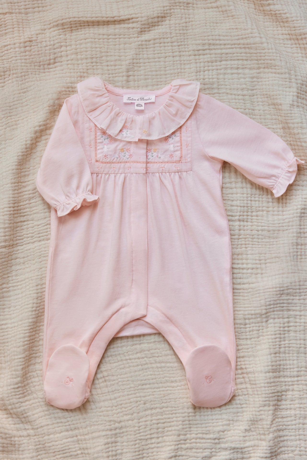 Pajamas - Pale pink cotton Embrodery smocked