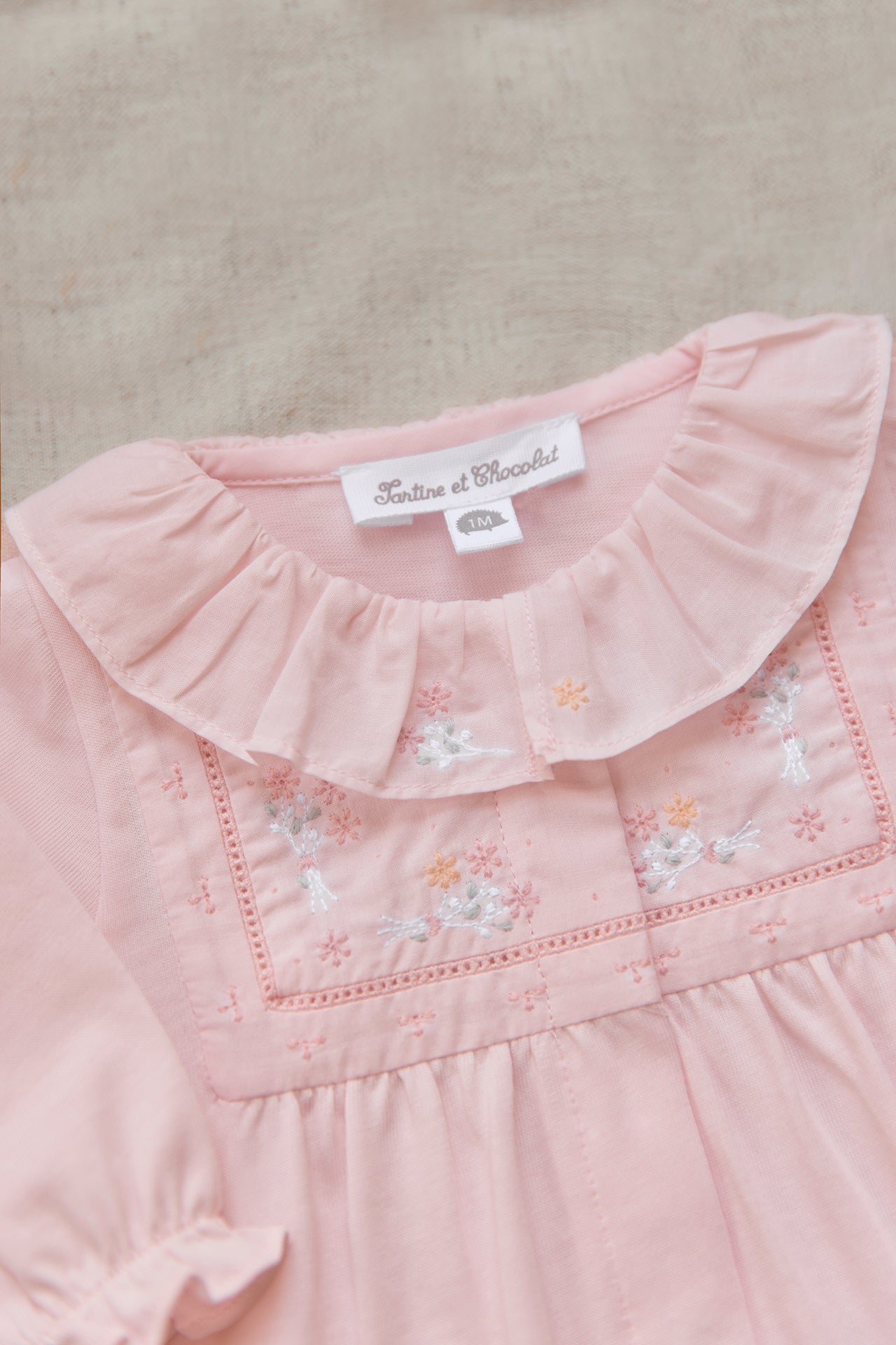 Pajamas - Pale pink cotton Embrodery smocked