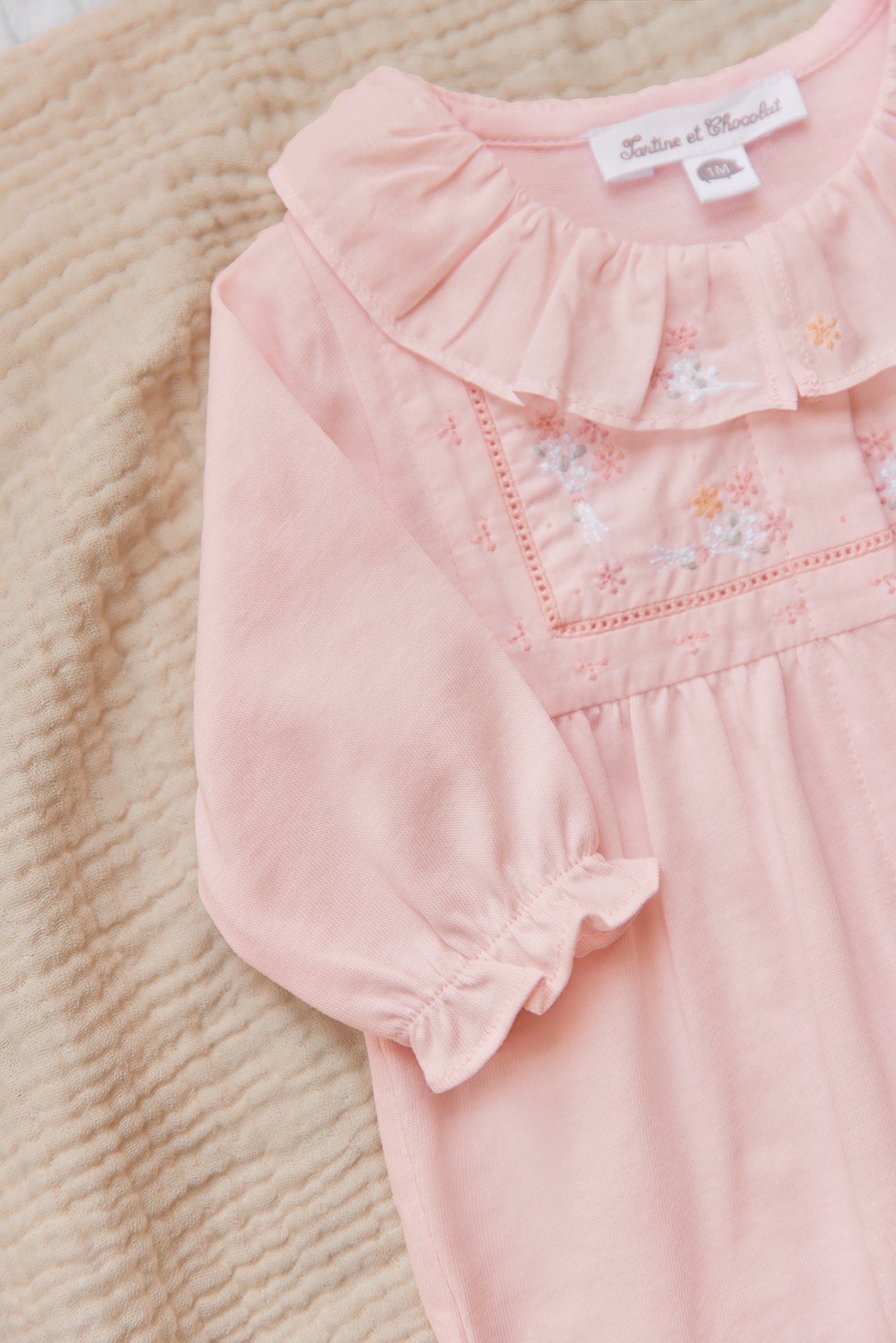 Pajamas - Pale pink cotton Embrodery smocked