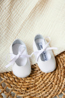 Chaussons Ballerines - Blanc cuir ruban