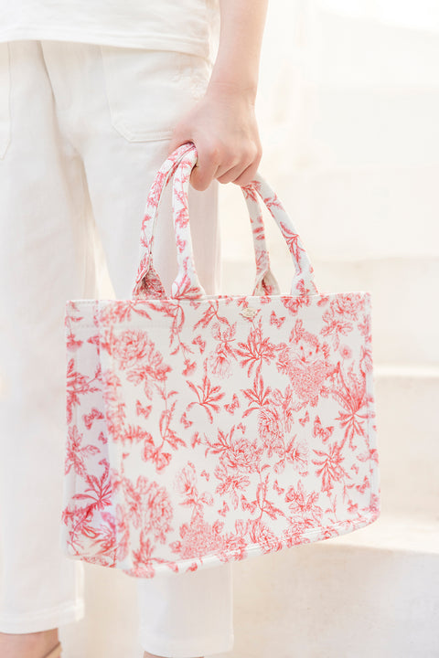Petit cabas - Rose imprimé inspiration Toile de Jouy - Image principale