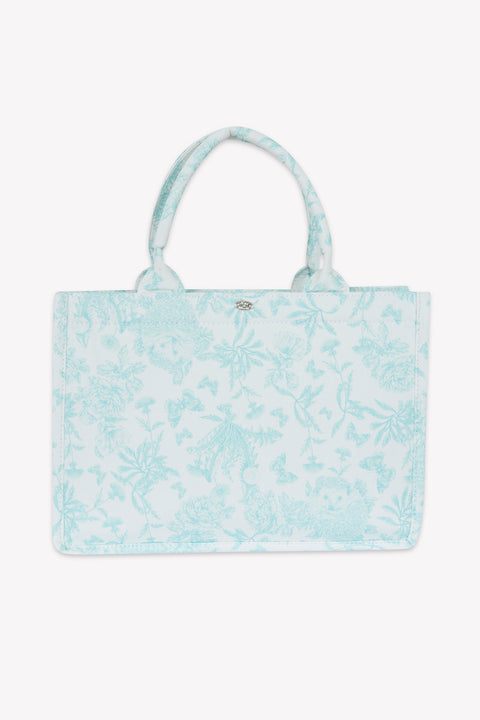 Petit cabas - Vert imprimé inspiration Toile de Jouy - Image principale