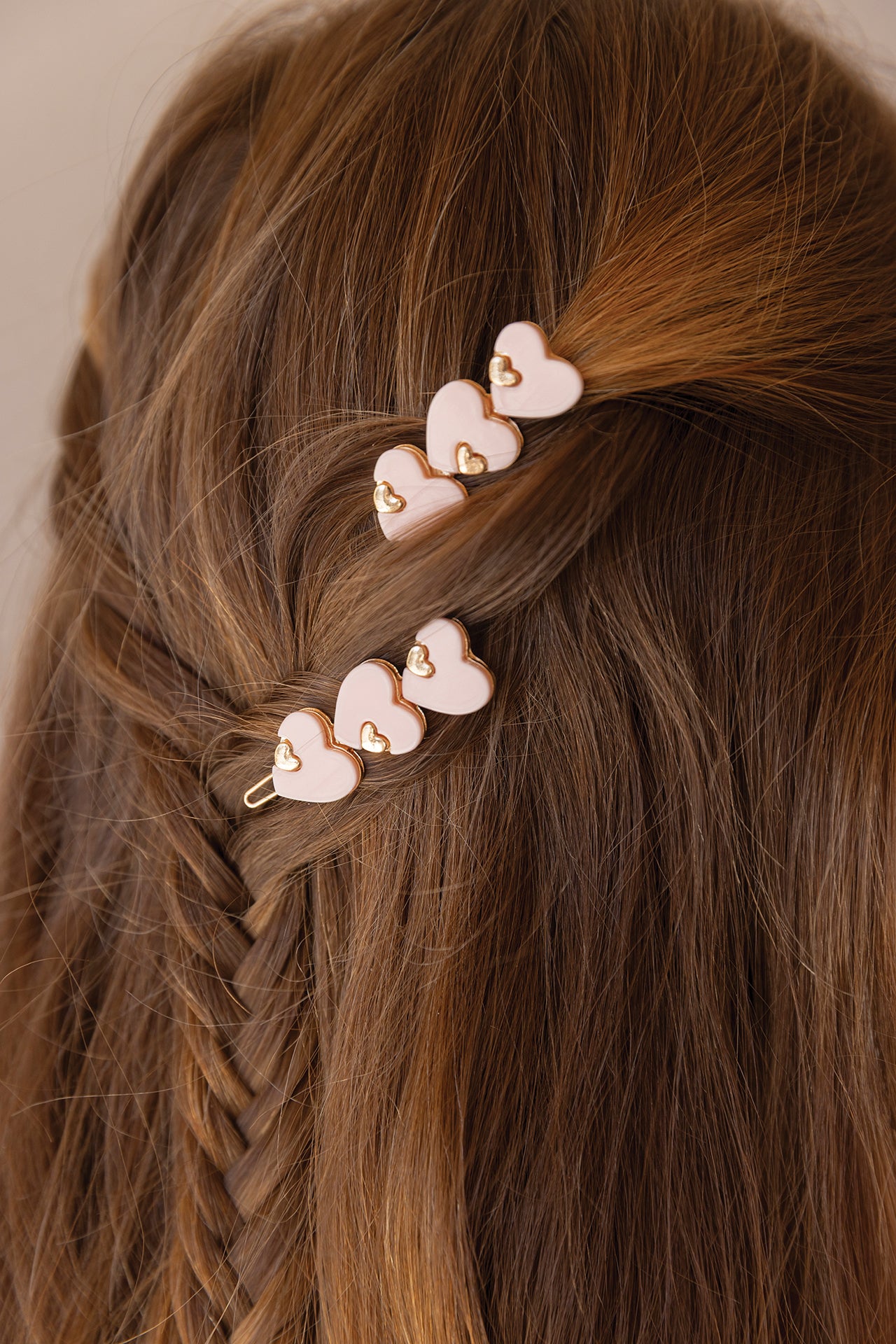 Hair slide - Pale pink heart Golden