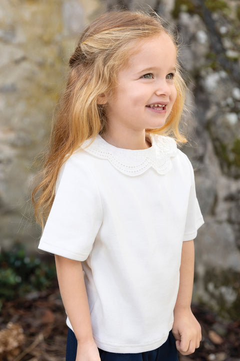 Sous-pull - Ecru coton  col volanté - Image principale