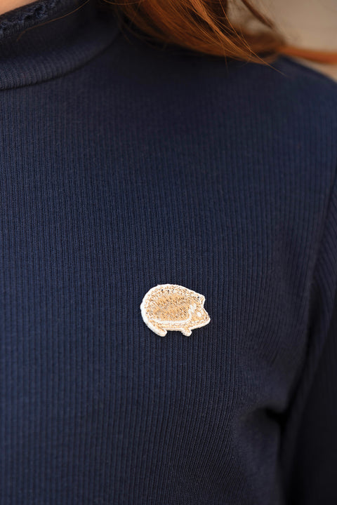 Unter Pullover - Marineblau Baumwolle Kaminkragen - Image principale