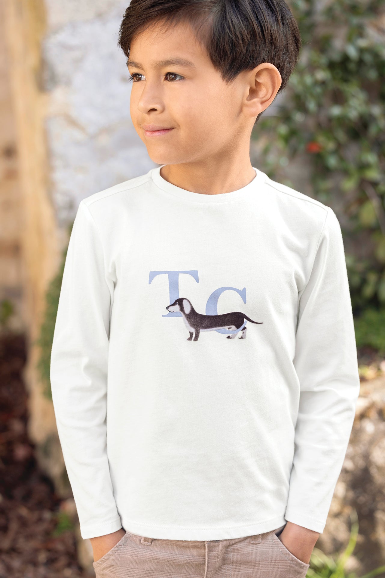 T-shirt - Ecru coton imprimé chien