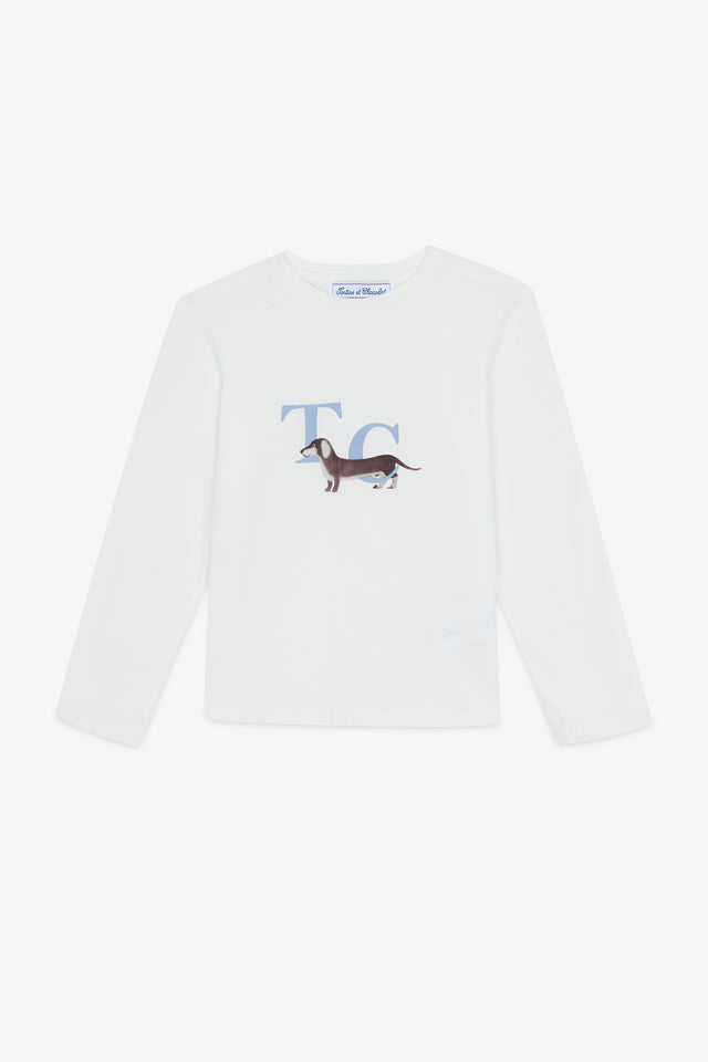 T-shirt - Ecru coton imprimé chien - Image principale