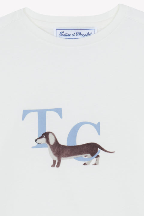 T-shirt - Ecru coton imprimé chien - Image principale
