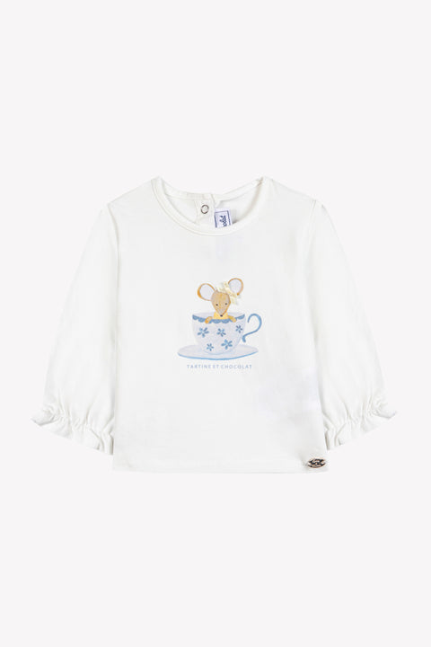 T-shirt - Ecru katoen gedrukte muis - Image principale