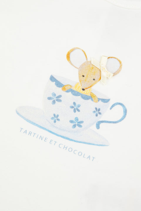 T-shirt - Ecru katoen gedrukte muis - Image principale