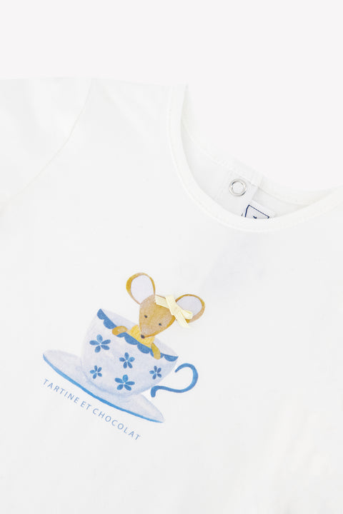 T-shirt - Ecru coton imprimé souris - Image principale
