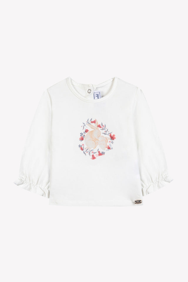 T-shirt - middengrijs katoen met konijnenprint - Image principale