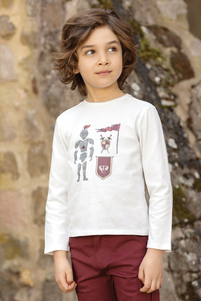 T-shirt - Burgundy cotton Print knight - Image principale