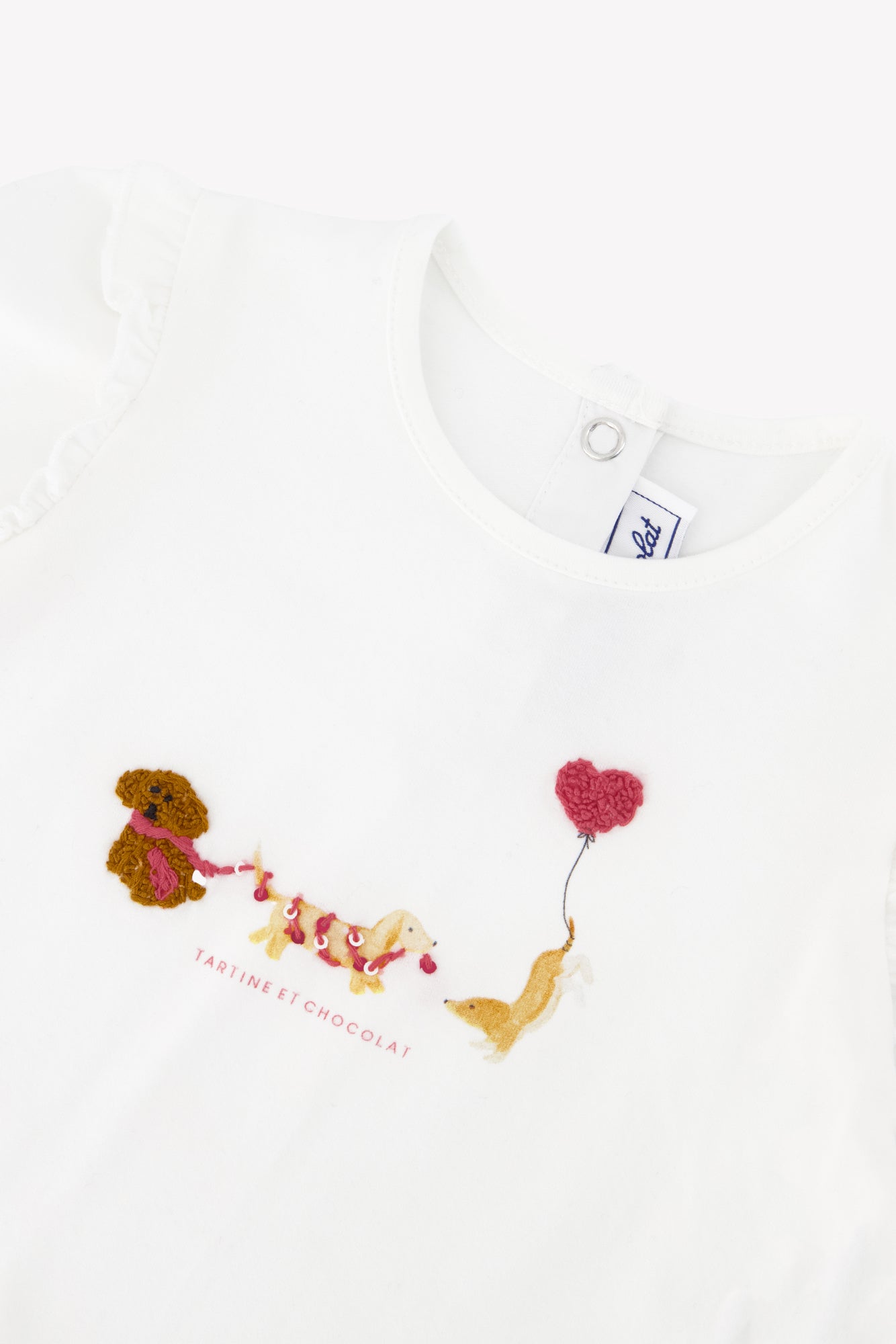T-shirt - Ecru coton imprimé chien