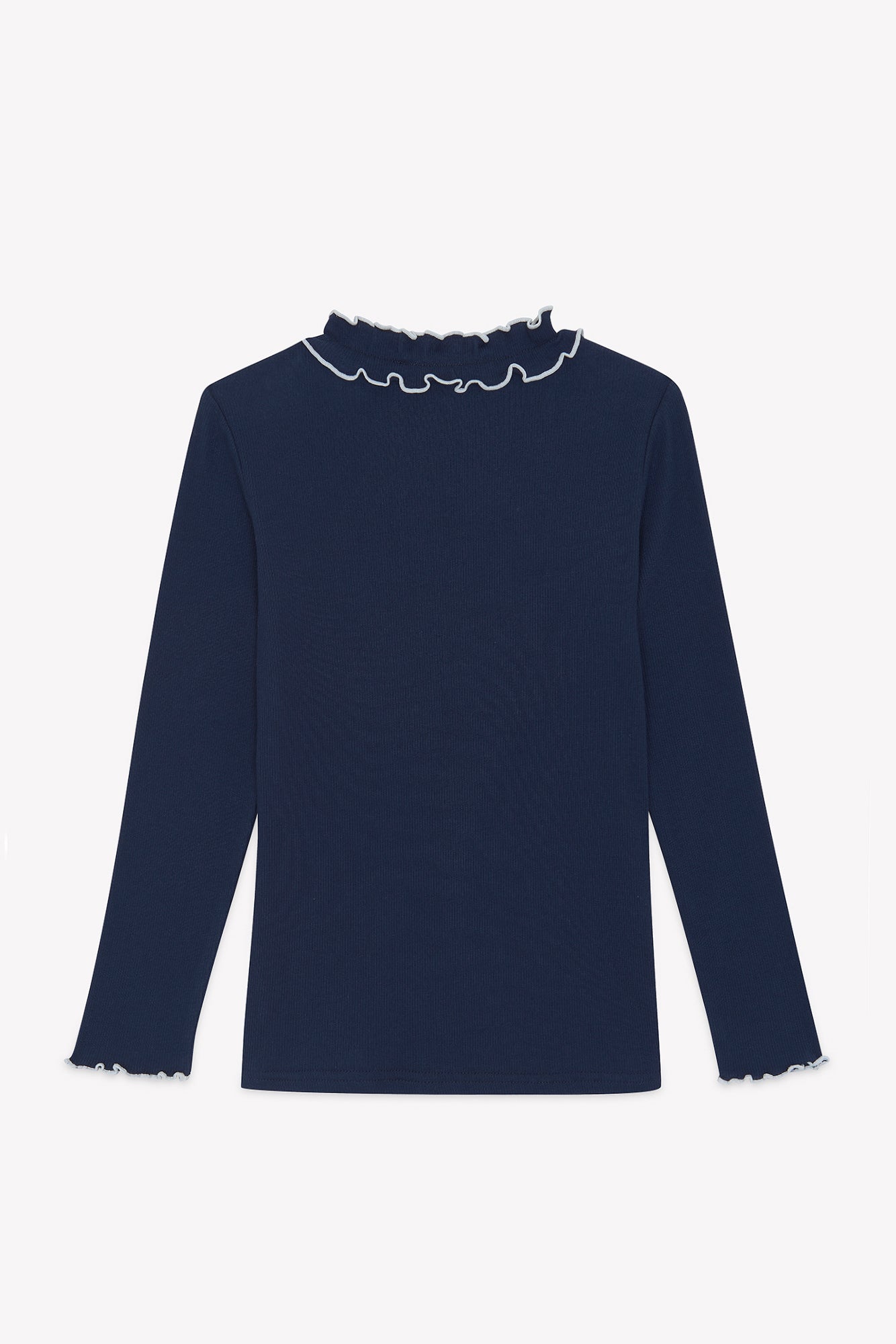 T-Shirt - Marineblau Baumwolle Rüschenkragen