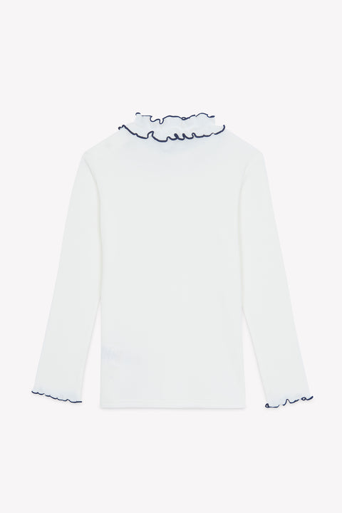 T-Shirt - Ecru Baumwolle Rüschenkragen - Image principale